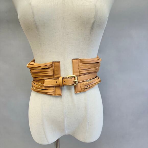 BCBGMaxAzria multi strand faux leather statement corset belt in Camel size Small - Picture 1 of 14
